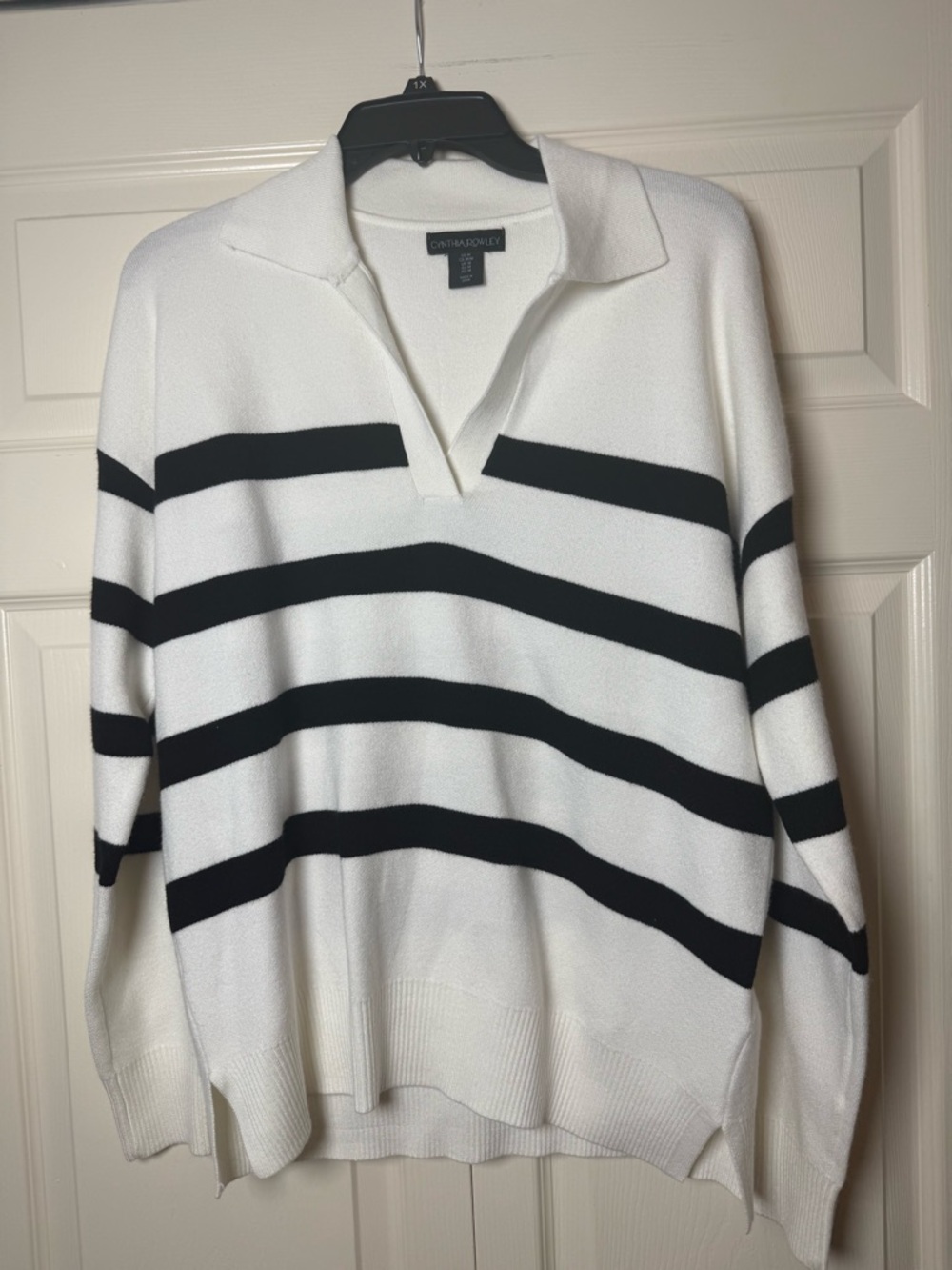 Cynthia Rowley black and white striped V-neck sweater